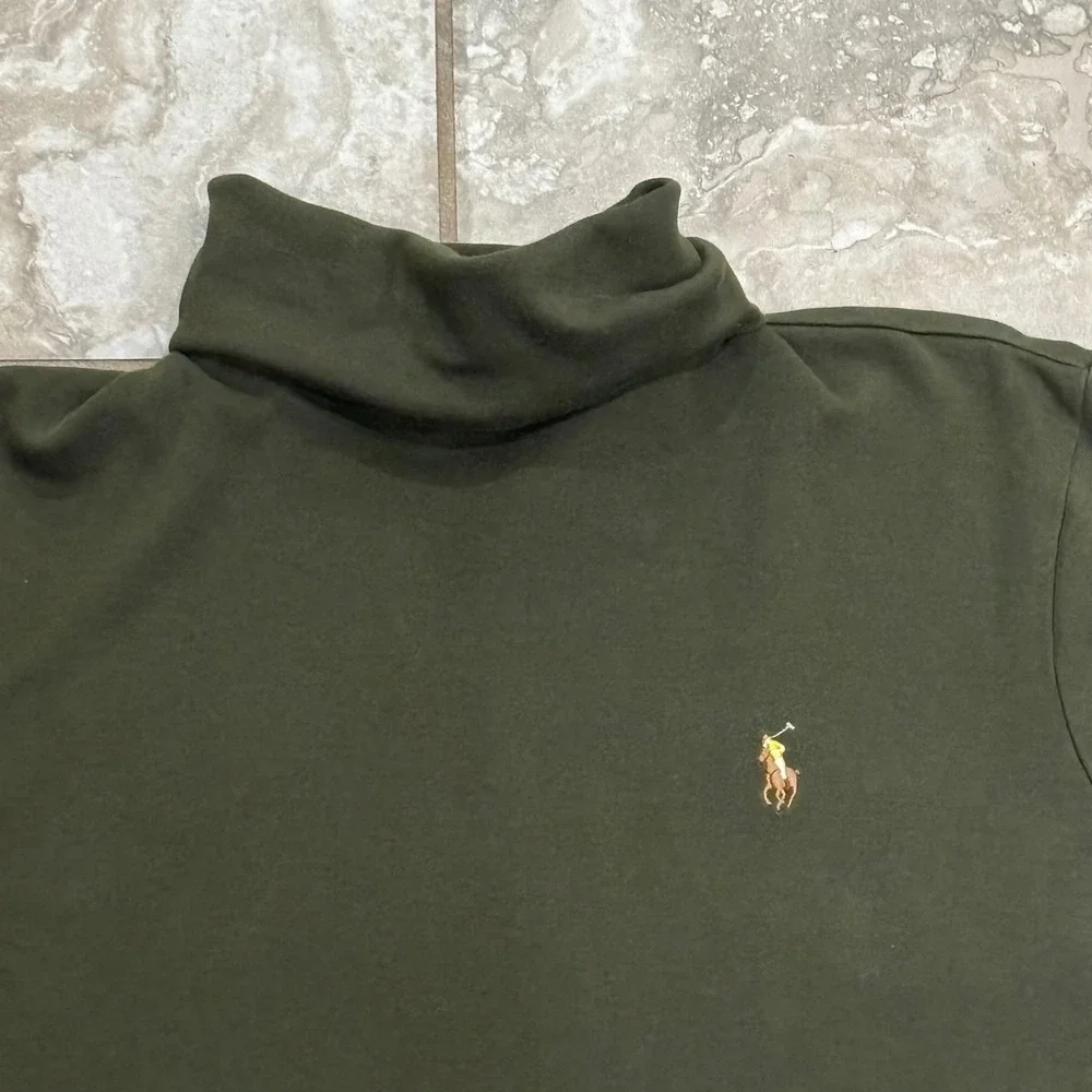 Polo Ralph Lauren Mens Olive Green Cotton Turtleneck Long Sleeve Shirt Size M